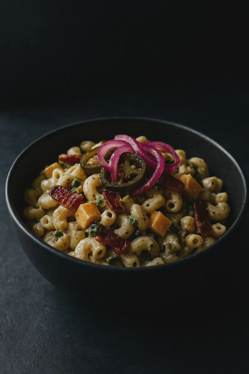 Roasted Jalapeño Macaroni Salad with Bacon & Cheddar (Creamy, Smoky, Make-Ahead)